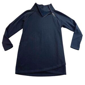 Athleta Cozy Karma Asymmetric Sweatshirt Dress Womens Size Large Black Mock Neck